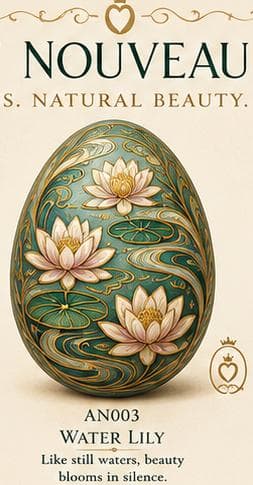 Art Nouveau decorative egg with pink water lilies on green water