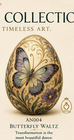 Art Nouveau decorative egg with a butterfly and violet flowers