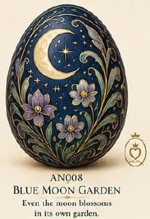 Art Nouveau decorative egg with a crescent moon and purple flowers