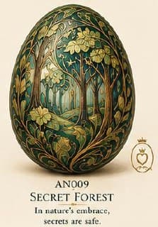 Art Nouveau decorative egg with green woodland details