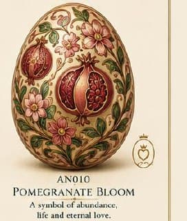 Art Nouveau decorative egg with red pomegranates and flowers